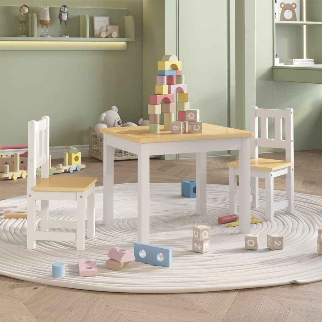 vidaXL 3 pcs conjunto mesa e cadeiras infantil MDF branco e cinzento